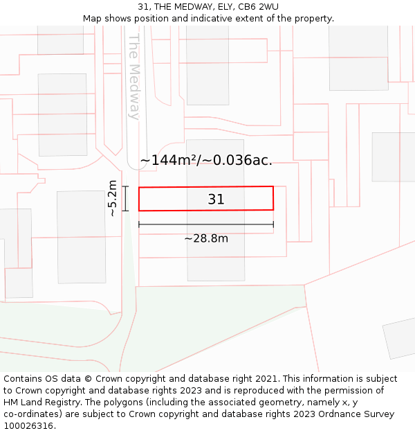 31, THE MEDWAY, ELY, CB6 2WU: Plot and title map
