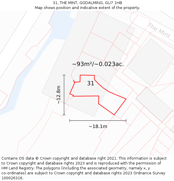 31, THE MINT, GODALMING, GU7 1HB: Plot and title map