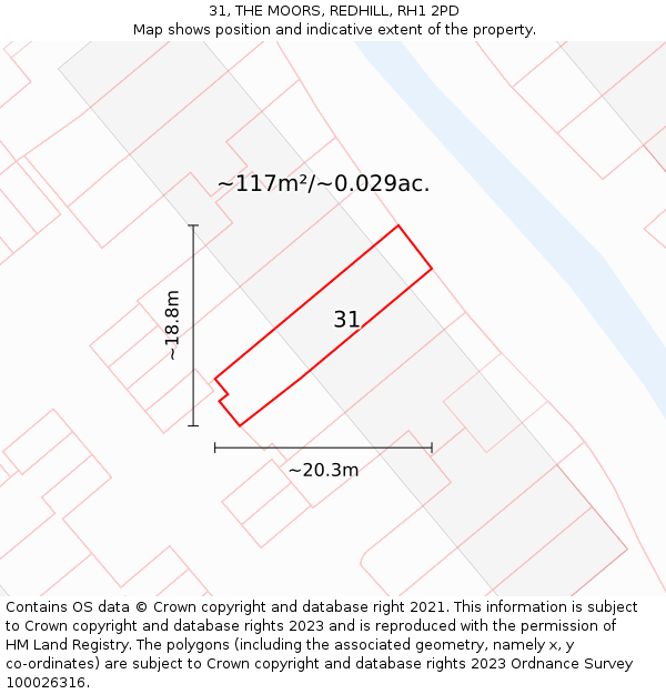 31, THE MOORS, REDHILL, RH1 2PD: Plot and title map
