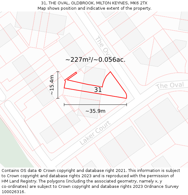 31, THE OVAL, OLDBROOK, MILTON KEYNES, MK6 2TX: Plot and title map