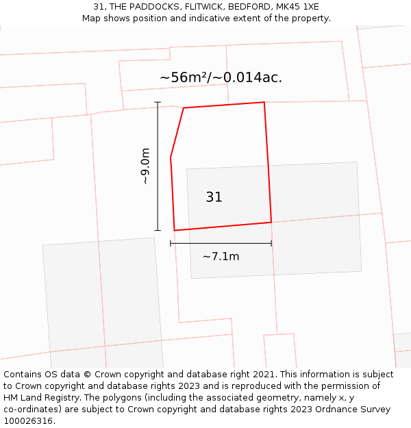 31, THE PADDOCKS, FLITWICK, BEDFORD, MK45 1XE: Plot and title map