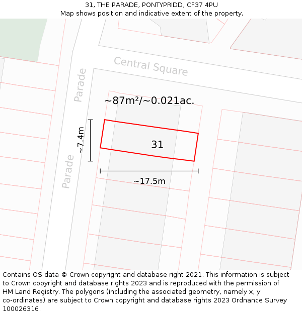 31, THE PARADE, PONTYPRIDD, CF37 4PU: Plot and title map