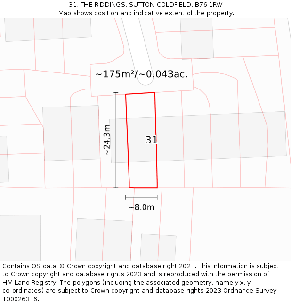 31, THE RIDDINGS, SUTTON COLDFIELD, B76 1RW: Plot and title map
