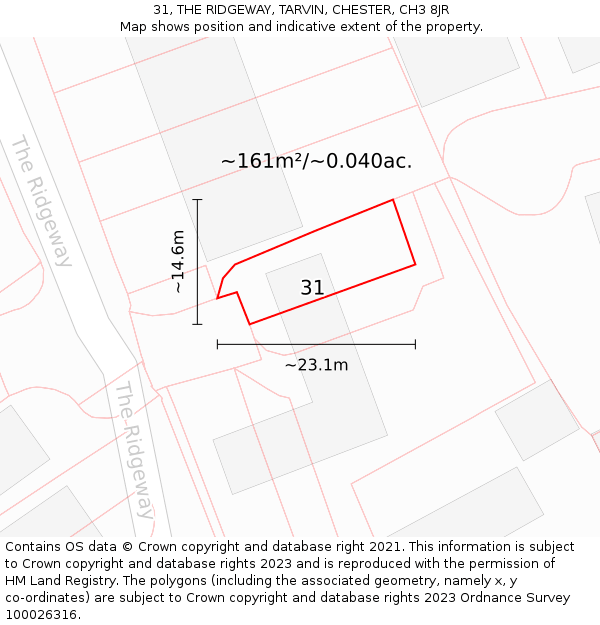 31, THE RIDGEWAY, TARVIN, CHESTER, CH3 8JR: Plot and title map