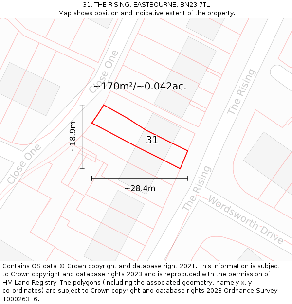 31, THE RISING, EASTBOURNE, BN23 7TL: Plot and title map