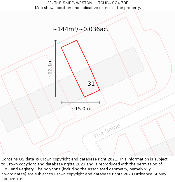 31, THE SNIPE, WESTON, HITCHIN, SG4 7BE: Plot and title map