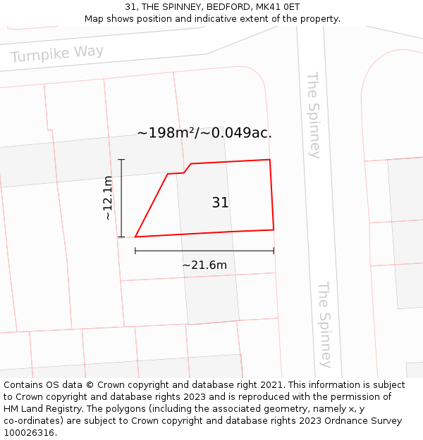 31, THE SPINNEY, BEDFORD, MK41 0ET: Plot and title map