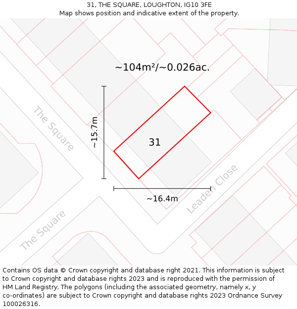 31, THE SQUARE, LOUGHTON, IG10 3FE: Plot and title map