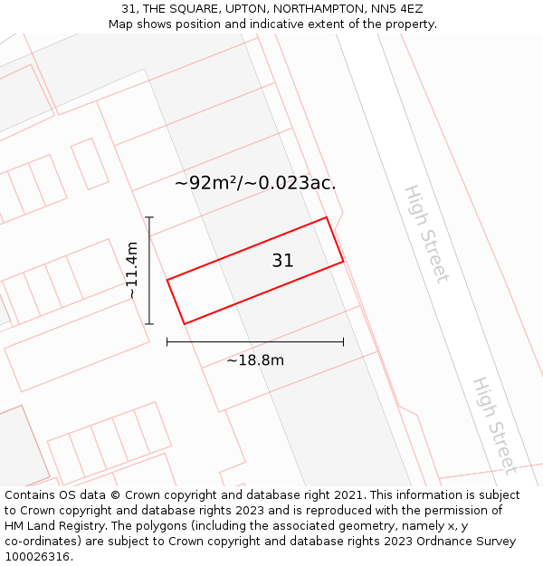 31, THE SQUARE, UPTON, NORTHAMPTON, NN5 4EZ: Plot and title map