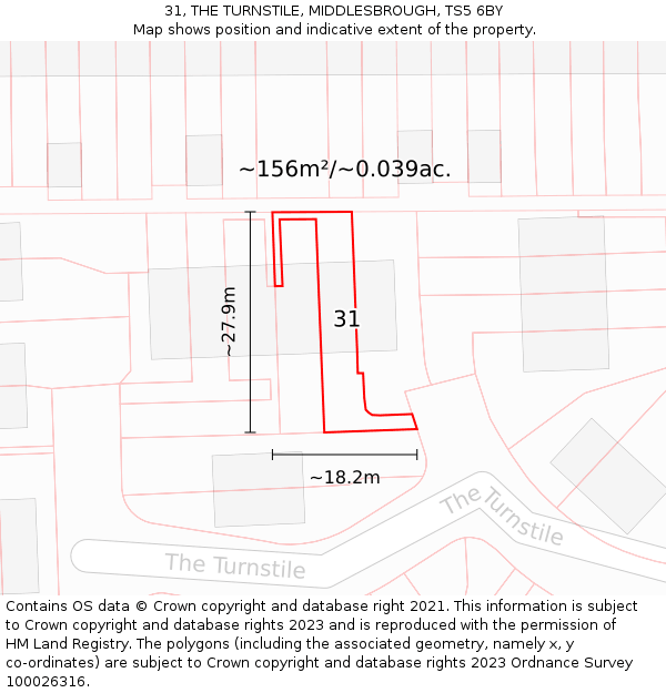31, THE TURNSTILE, MIDDLESBROUGH, TS5 6BY: Plot and title map
