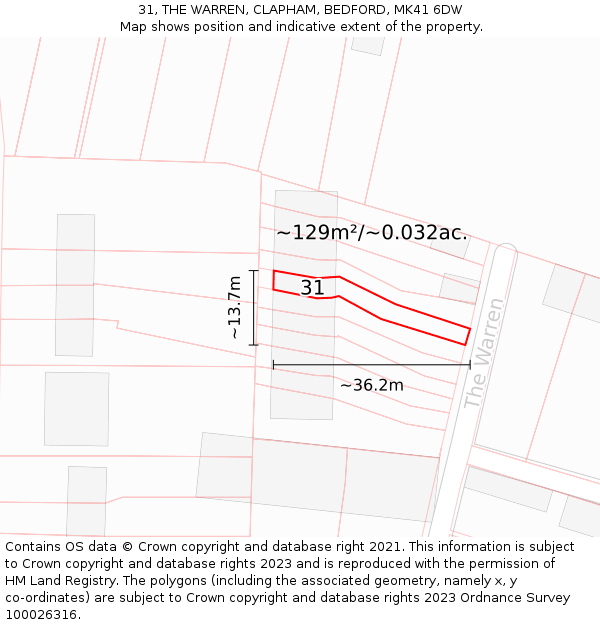 31, THE WARREN, CLAPHAM, BEDFORD, MK41 6DW: Plot and title map