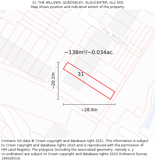 31, THE WILLOWS, QUEDGELEY, GLOUCESTER, GL2 4XG: Plot and title map