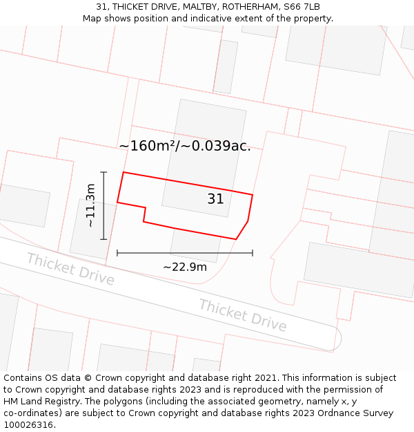 31, THICKET DRIVE, MALTBY, ROTHERHAM, S66 7LB: Plot and title map