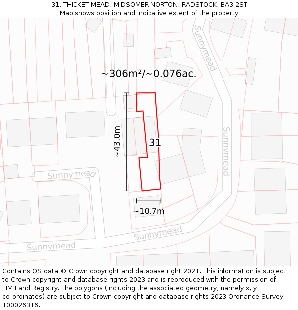 31, THICKET MEAD, MIDSOMER NORTON, RADSTOCK, BA3 2ST: Plot and title map