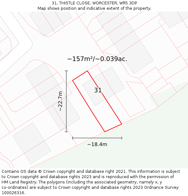 31, THISTLE CLOSE, WORCESTER, WR5 3DP: Plot and title map