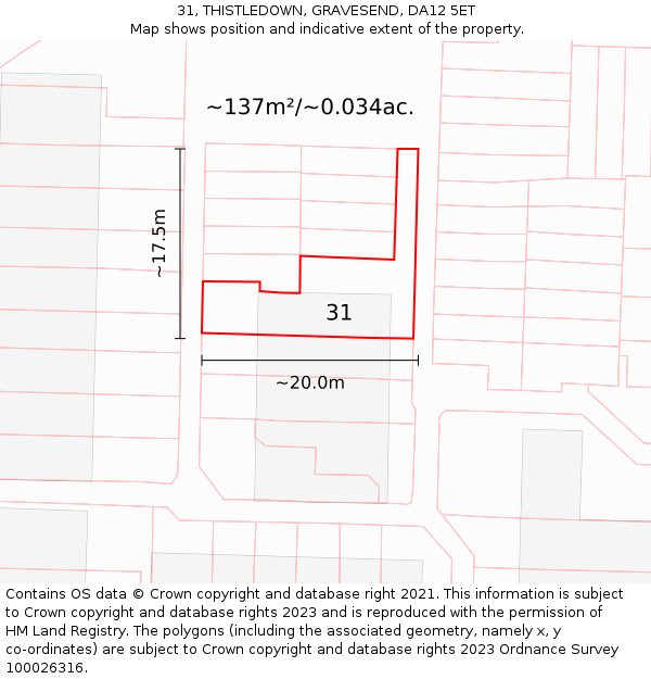 31, THISTLEDOWN, GRAVESEND, DA12 5ET: Plot and title map
