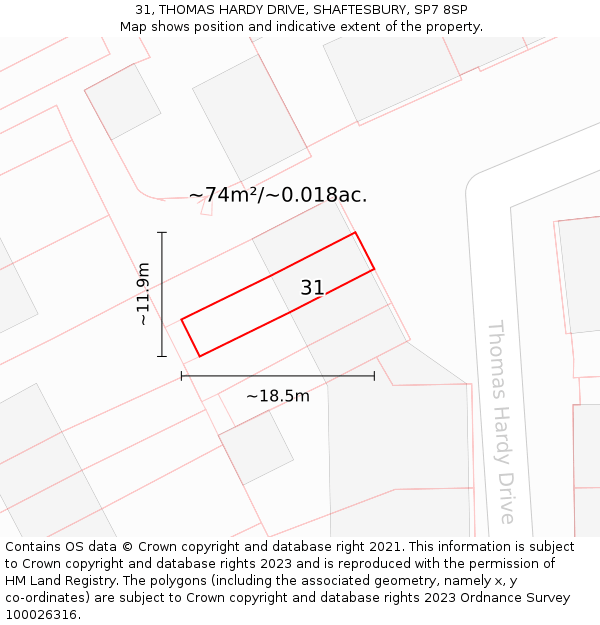 31, THOMAS HARDY DRIVE, SHAFTESBURY, SP7 8SP: Plot and title map