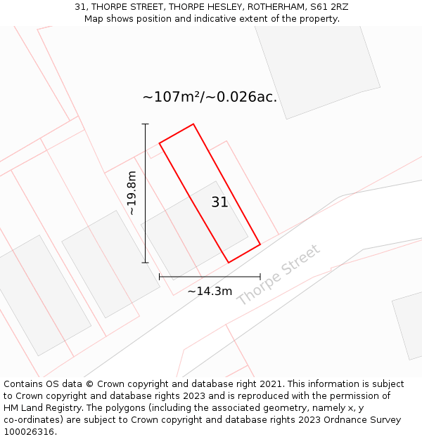 31, THORPE STREET, THORPE HESLEY, ROTHERHAM, S61 2RZ: Plot and title map