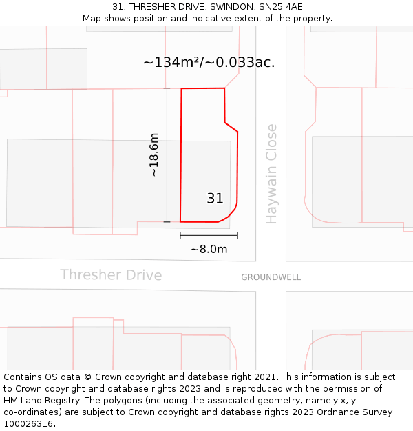 31, THRESHER DRIVE, SWINDON, SN25 4AE: Plot and title map