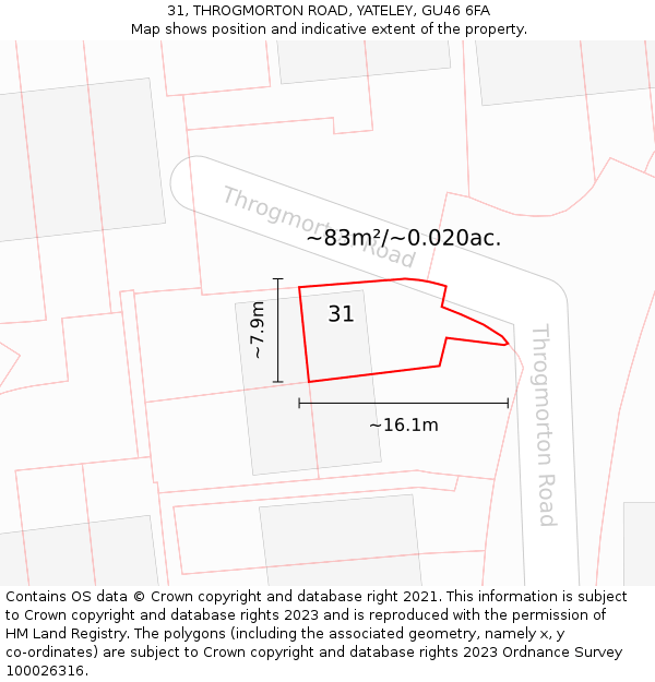 31, THROGMORTON ROAD, YATELEY, GU46 6FA: Plot and title map