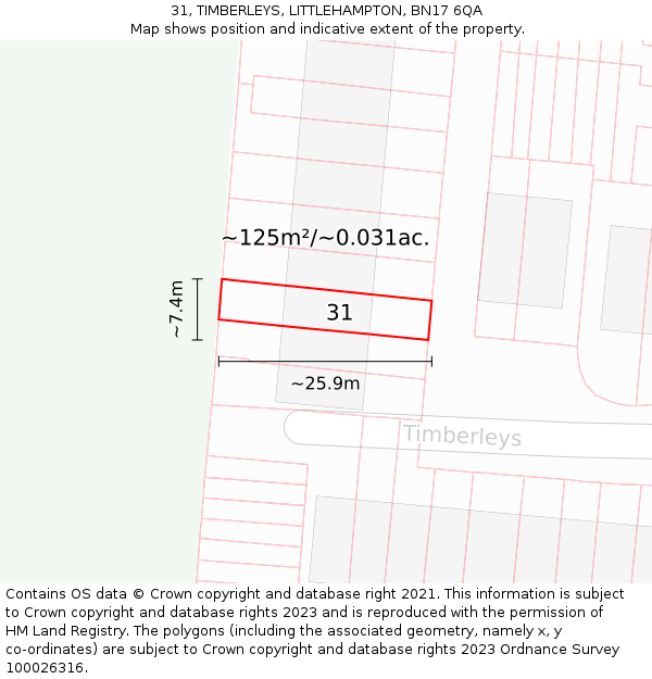 31, TIMBERLEYS, LITTLEHAMPTON, BN17 6QA: Plot and title map