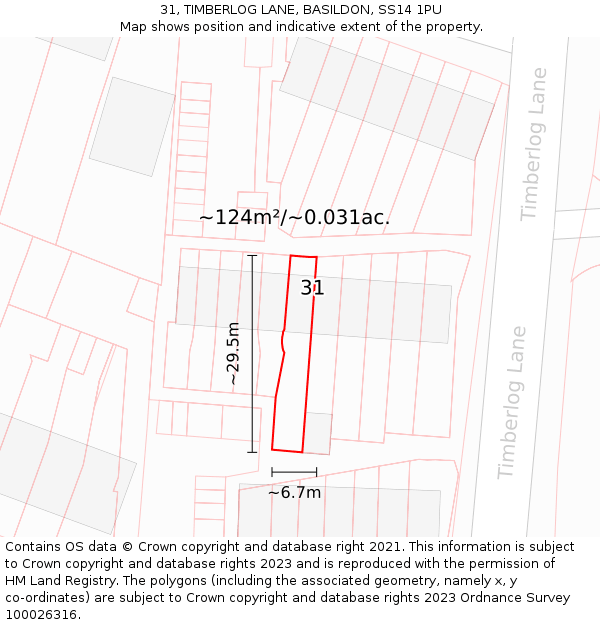 31, TIMBERLOG LANE, BASILDON, SS14 1PU: Plot and title map