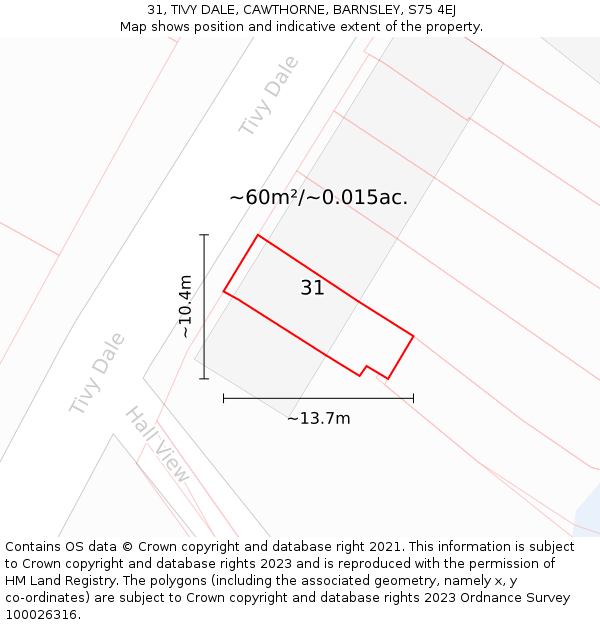 31, TIVY DALE, CAWTHORNE, BARNSLEY, S75 4EJ: Plot and title map