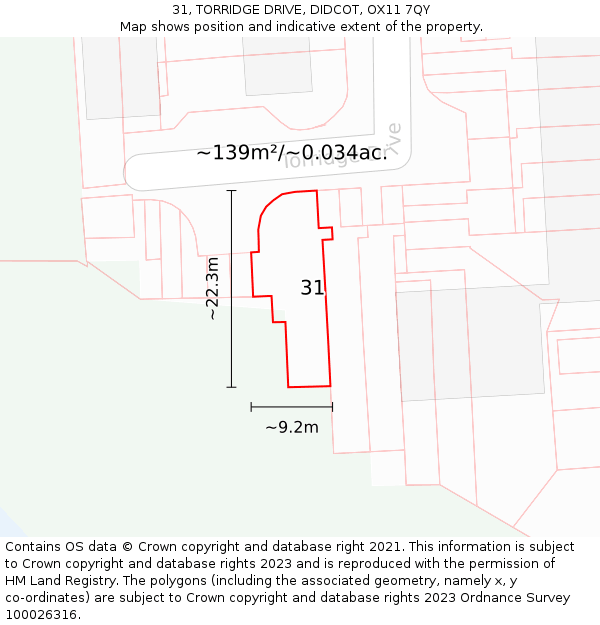 31, TORRIDGE DRIVE, DIDCOT, OX11 7QY: Plot and title map