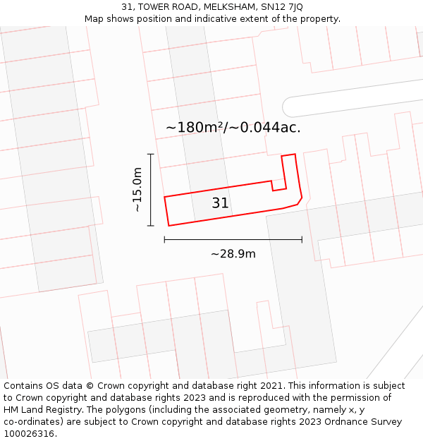 31, TOWER ROAD, MELKSHAM, SN12 7JQ: Plot and title map