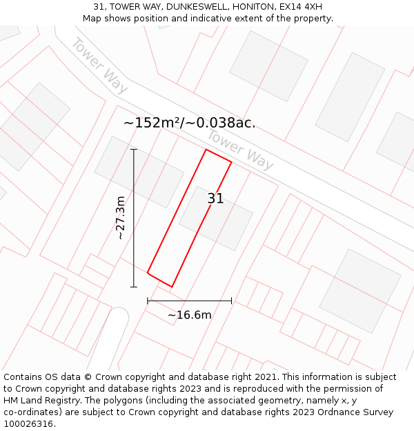 31, TOWER WAY, DUNKESWELL, HONITON, EX14 4XH: Plot and title map