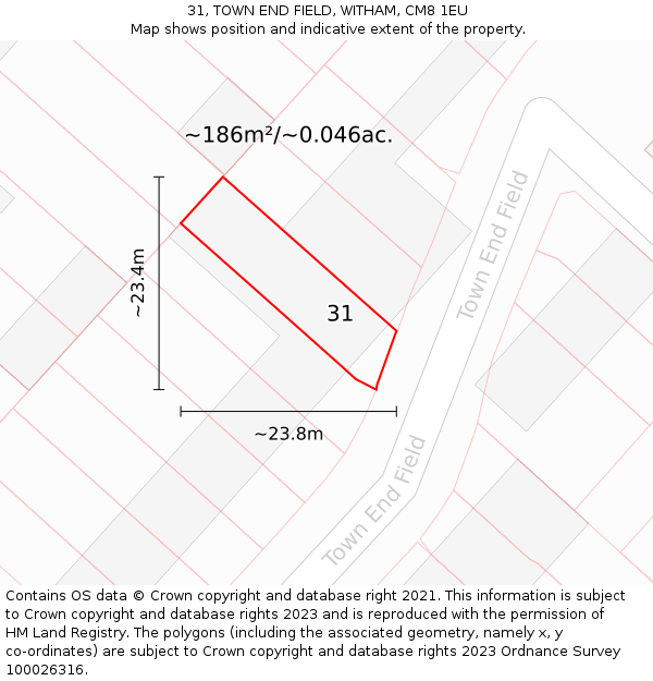 31, TOWN END FIELD, WITHAM, CM8 1EU: Plot and title map