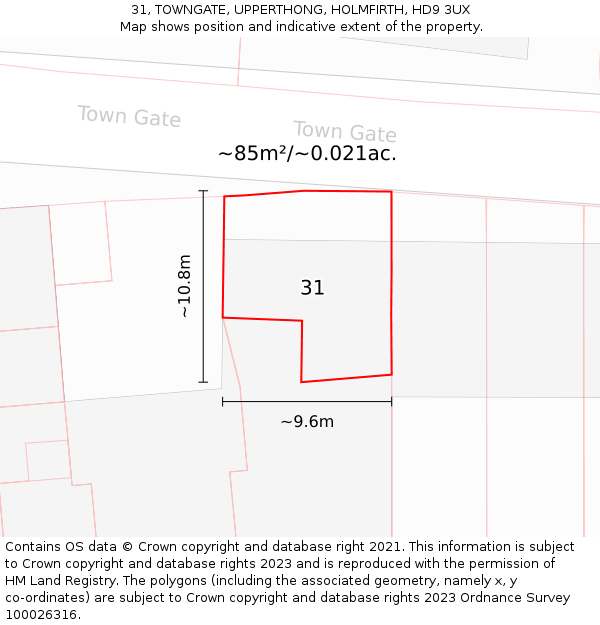 31, TOWNGATE, UPPERTHONG, HOLMFIRTH, HD9 3UX: Plot and title map