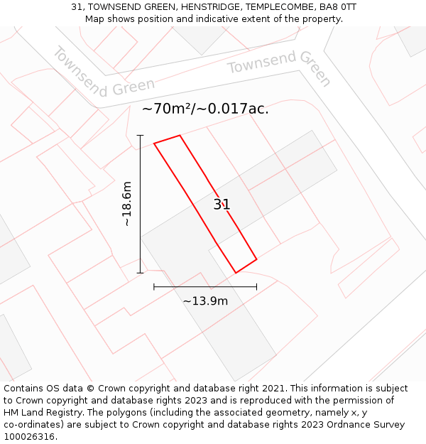 31, TOWNSEND GREEN, HENSTRIDGE, TEMPLECOMBE, BA8 0TT: Plot and title map