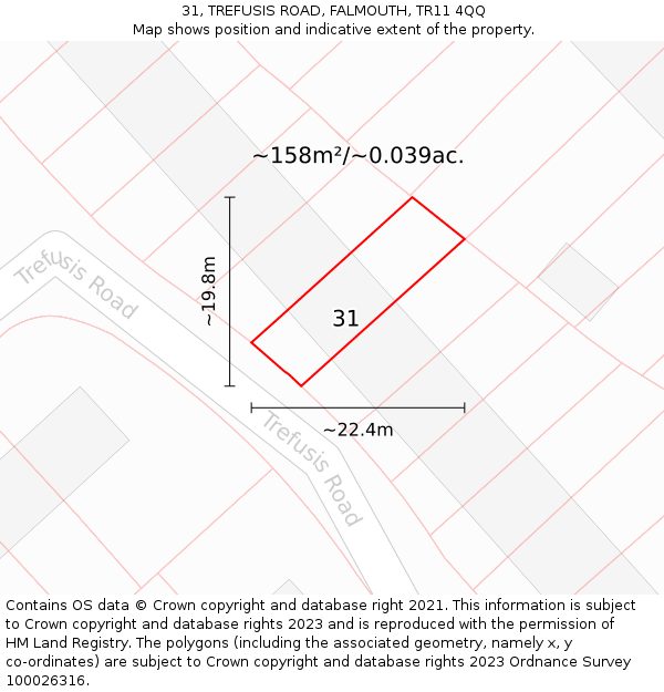 31, TREFUSIS ROAD, FALMOUTH, TR11 4QQ: Plot and title map