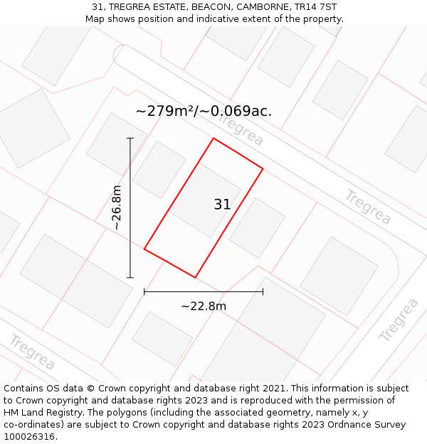 31, TREGREA ESTATE, BEACON, CAMBORNE, TR14 7ST: Plot and title map