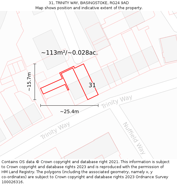 31, TRINITY WAY, BASINGSTOKE, RG24 9AD: Plot and title map