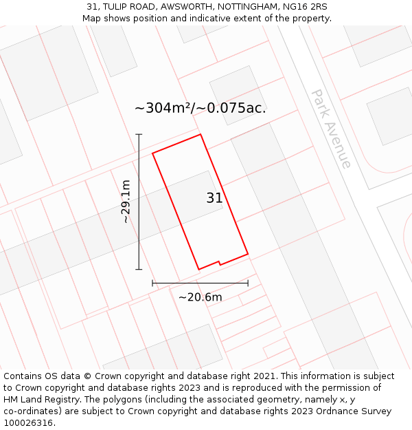 31, TULIP ROAD, AWSWORTH, NOTTINGHAM, NG16 2RS: Plot and title map