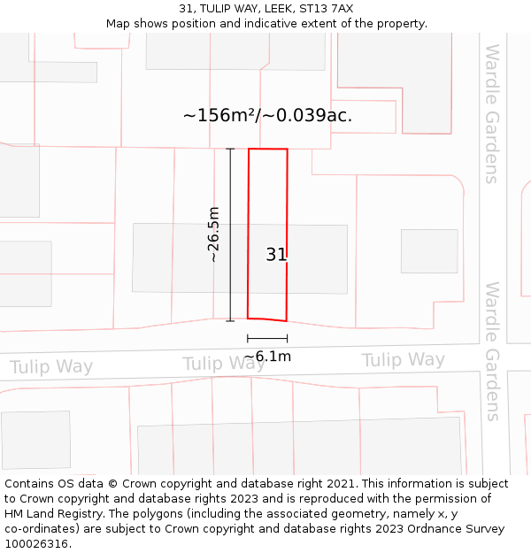 31, TULIP WAY, LEEK, ST13 7AX: Plot and title map