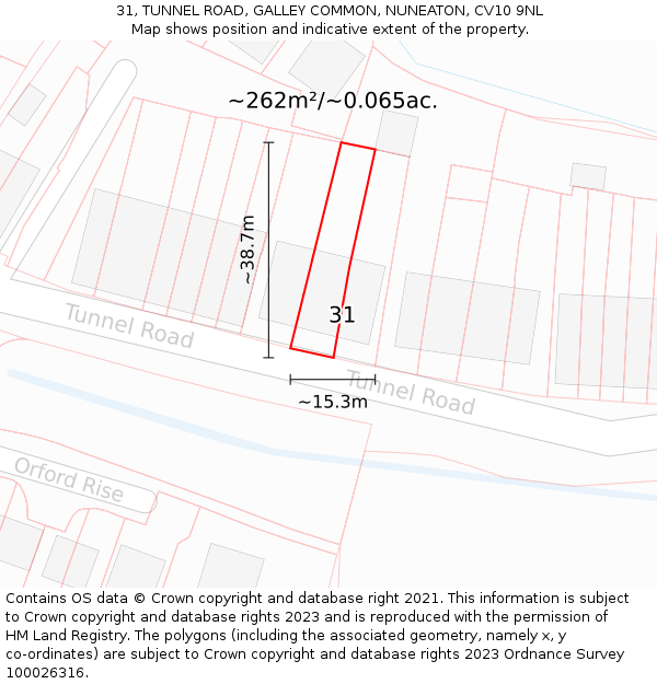 31, TUNNEL ROAD, GALLEY COMMON, NUNEATON, CV10 9NL: Plot and title map