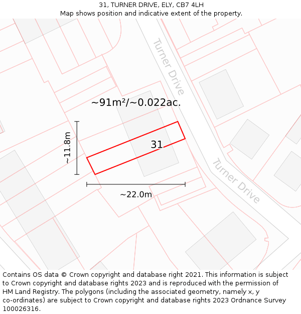 31, TURNER DRIVE, ELY, CB7 4LH: Plot and title map
