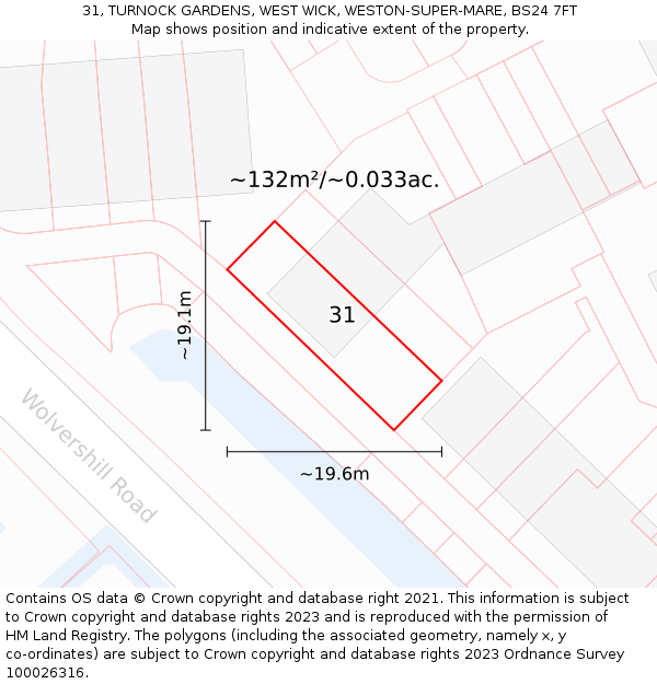 31, TURNOCK GARDENS, WEST WICK, WESTON-SUPER-MARE, BS24 7FT: Plot and title map
