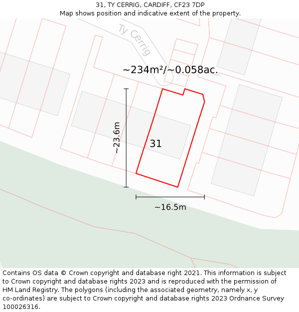 31, TY CERRIG, CARDIFF, CF23 7DP: Plot and title map