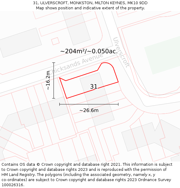 31, ULVERSCROFT, MONKSTON, MILTON KEYNES, MK10 9DD: Plot and title map