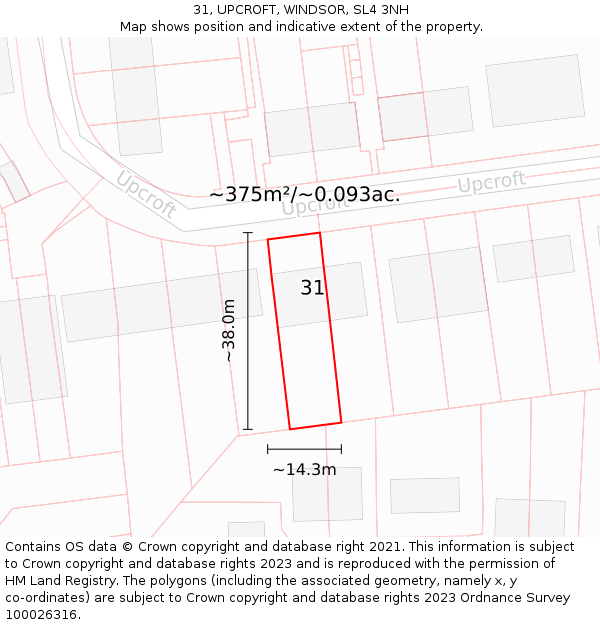 31, UPCROFT, WINDSOR, SL4 3NH: Plot and title map