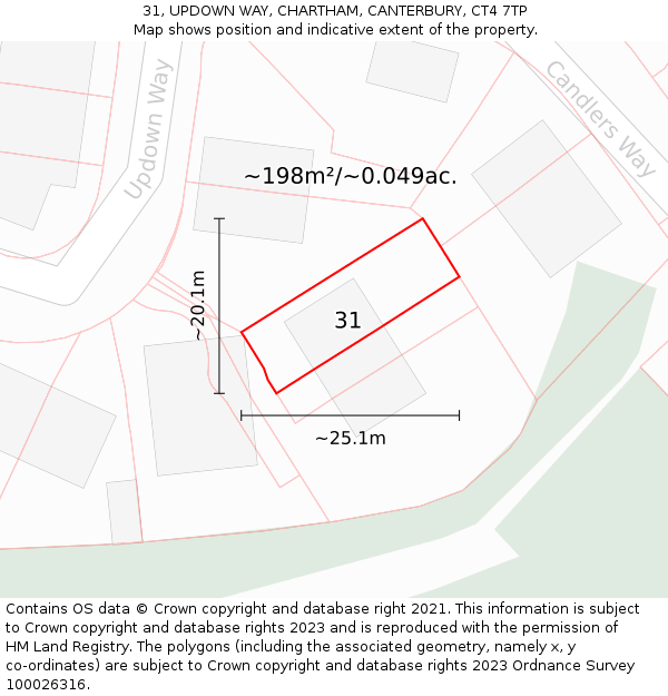 31, UPDOWN WAY, CHARTHAM, CANTERBURY, CT4 7TP: Plot and title map