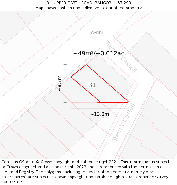 31, UPPER GARTH ROAD, BANGOR, LL57 2SR: Plot and title map