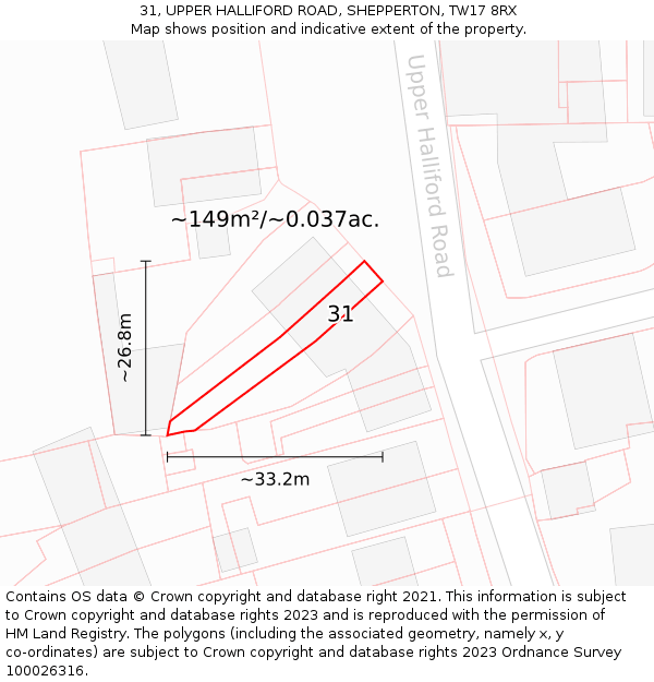 31, UPPER HALLIFORD ROAD, SHEPPERTON, TW17 8RX: Plot and title map