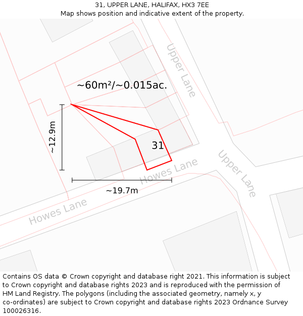 31, UPPER LANE, HALIFAX, HX3 7EE: Plot and title map