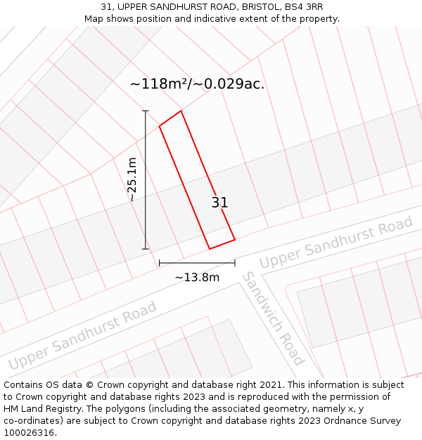 31, UPPER SANDHURST ROAD, BRISTOL, BS4 3RR: Plot and title map