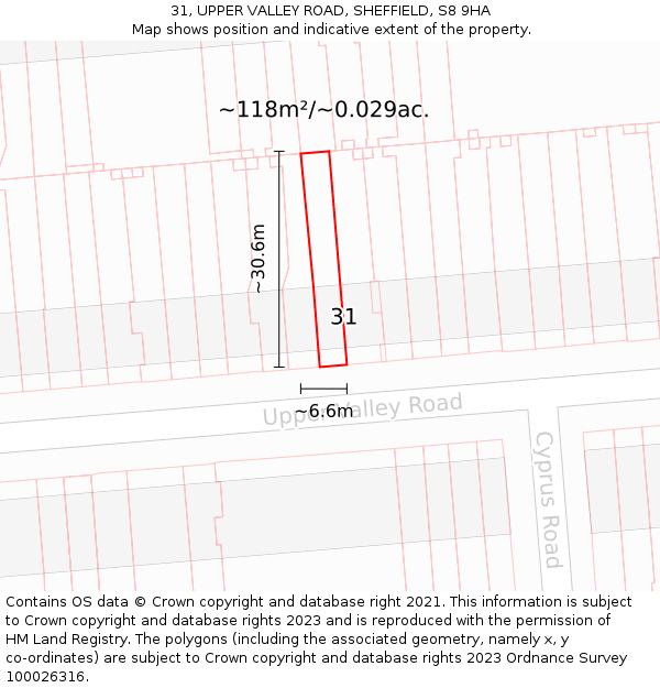 31, UPPER VALLEY ROAD, SHEFFIELD, S8 9HA: Plot and title map